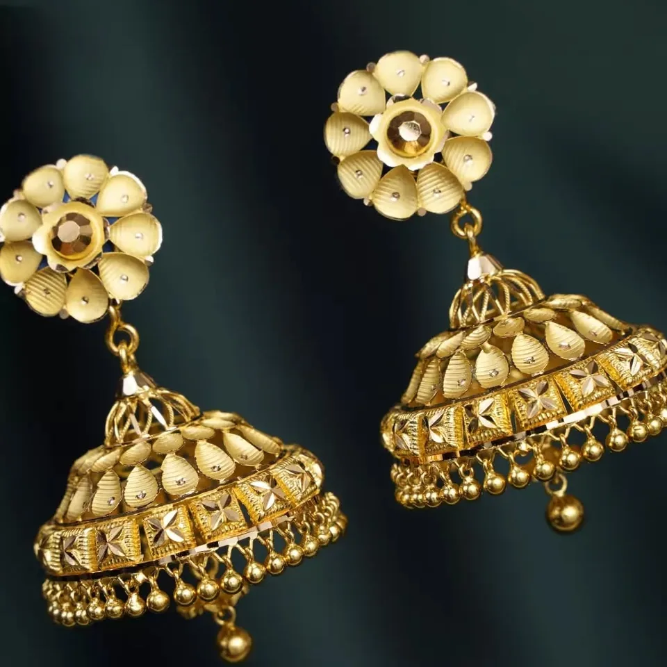 Dome jhumka earrings with floral studs